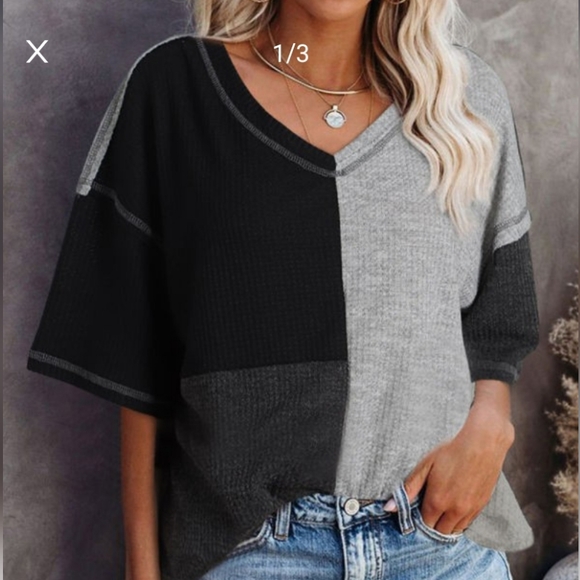 Waffle Colorblock Oversized Top - Picture 3 of 3